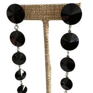 Earrings Drops Dangles Black Rivoli Rhinestone Artisan Handmade